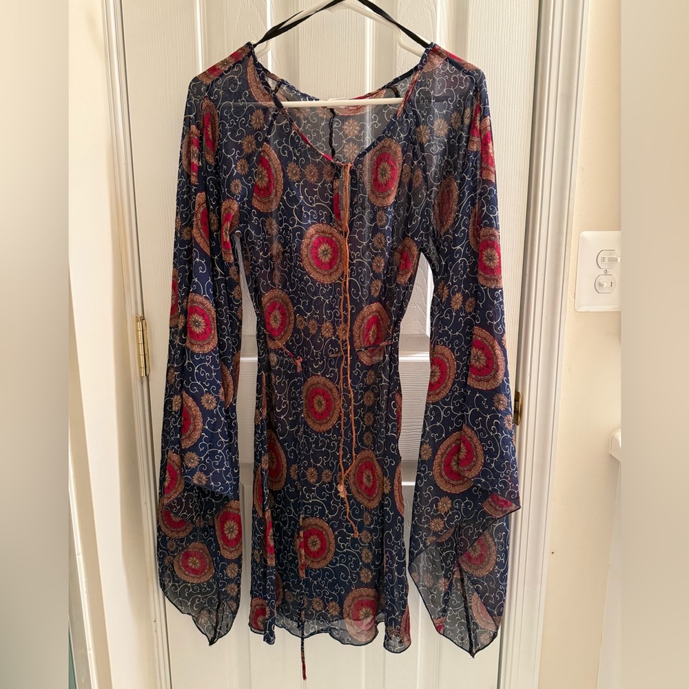 Bohemian Sheer Dress with Floral Pattern
